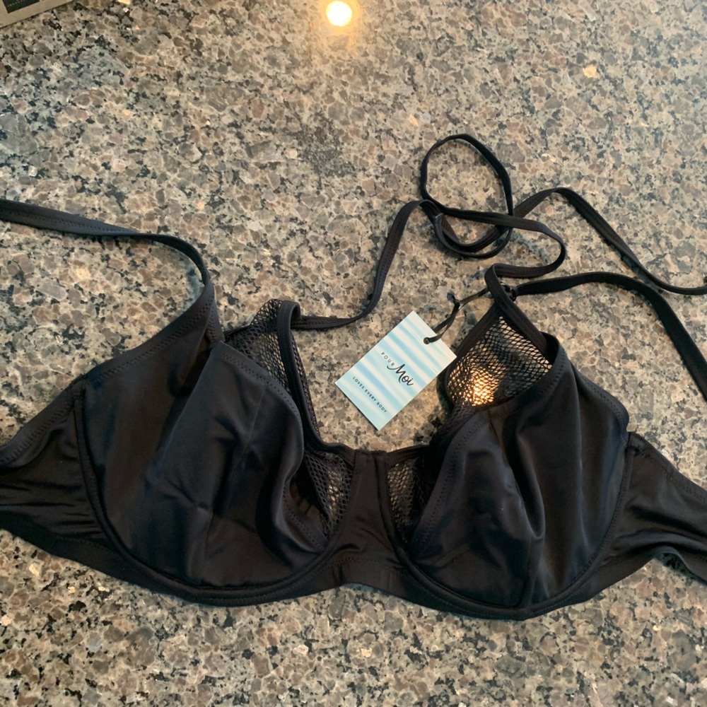 Pour Moi Glamazon Underwired Double Strap Bikini Top - Black 34G (UK)